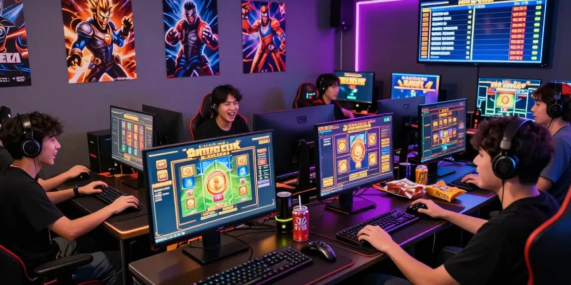 Exciting scene of players engaged in slot gacor games with vibrant screens showcasing the thrill of online gambling.