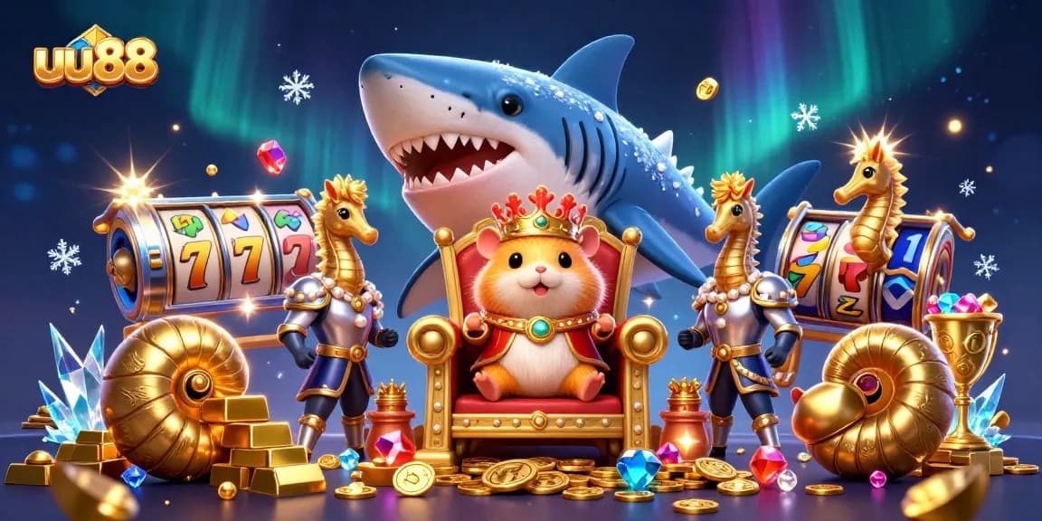uu88 brings an energetic slot gaming vibe with treasure and characters in a dynamic casino scene.