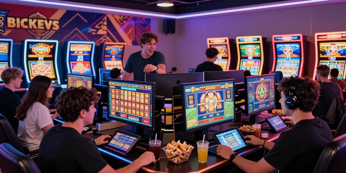 Engaging slot gacor gaming experience with diverse players celebrating wins and interactive screens.