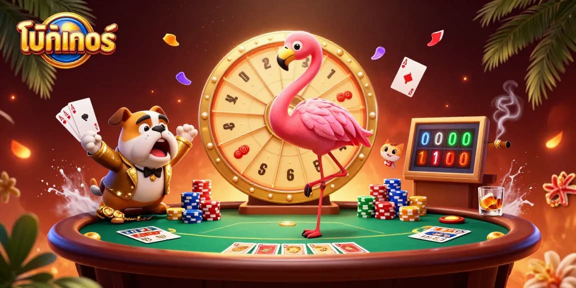 Engage in โป๊กเกอร์ with a lively game show scene, featuring vibrant poker tables and chip stacks