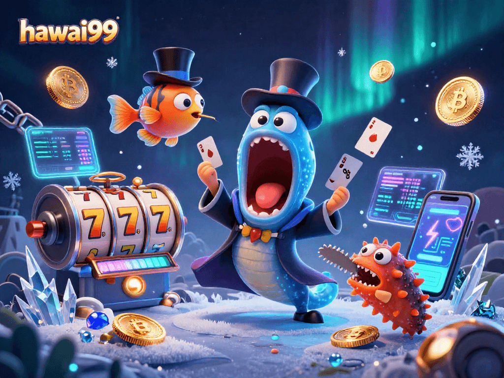 Engage in thrilling games at hawai99 with vibrant slot symbols and playful sea creatures.