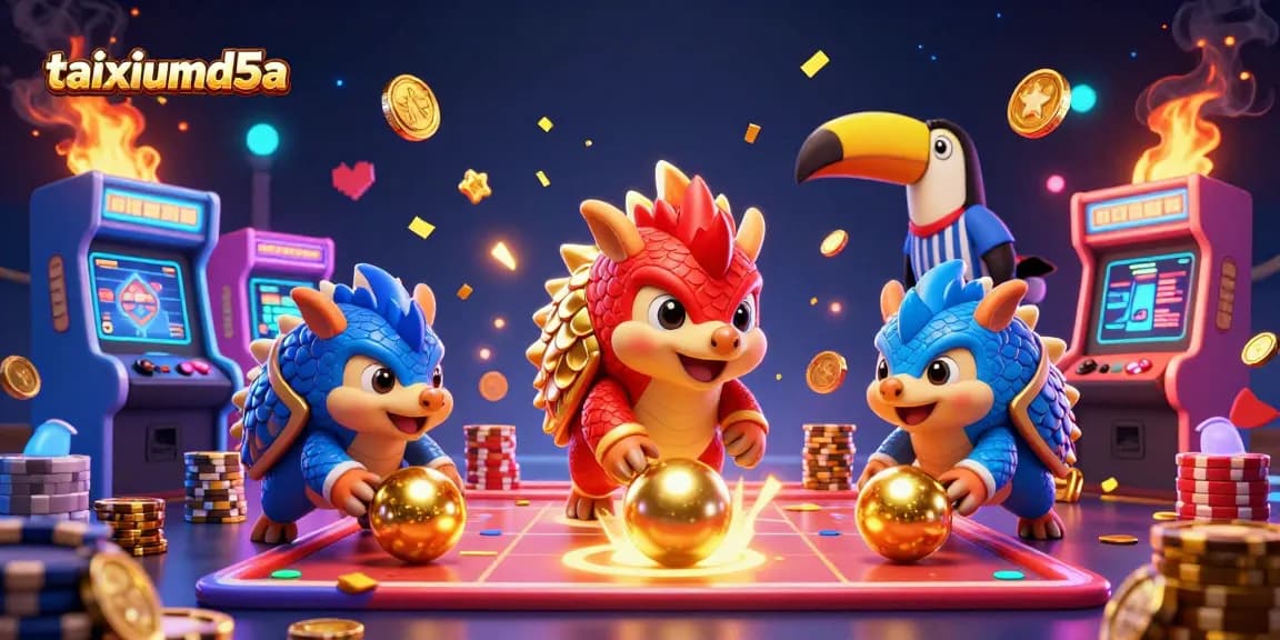 Engage with taixiumd5a as rival pangolins roll through poker chips and golden balls in a dynamic cartoon casino scene.