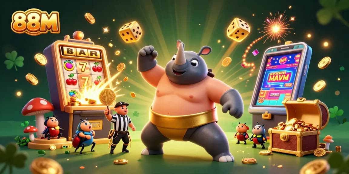 Experience thrilling games at 88M, featuring gold coins and vibrant casino elements.