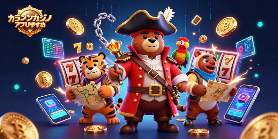 オンラインカジノアプリおすすめでスロットを楽しむキャラクターたちの迫力ある3Dイラスト