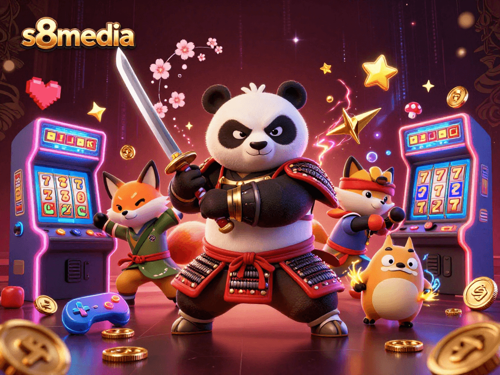 Spin the reels with s8media's vibrant casino characters showcasing thrilling gameplay.