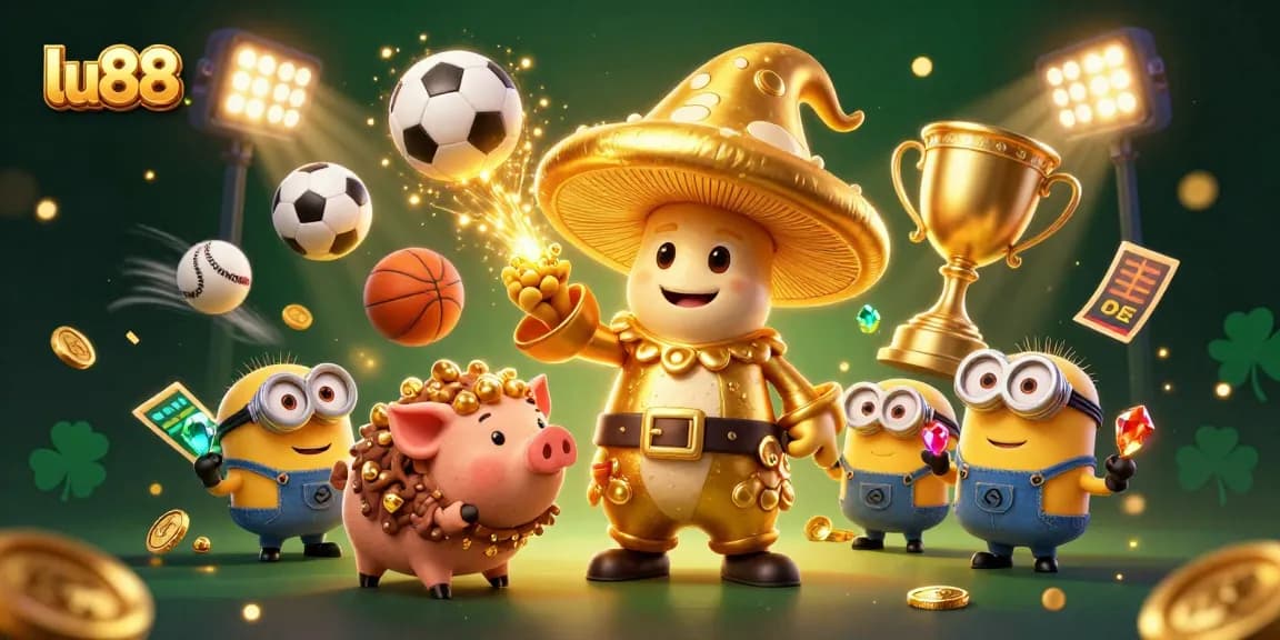 Experience exciting gaming with lu88's vibrant jackpot scene featuring treasures and playful characters.