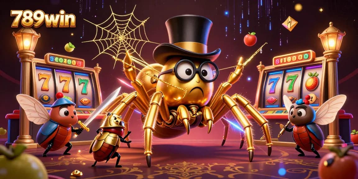 Experience 789win's vibrant slot game excitement with a golden tarantula and dynamic elements.