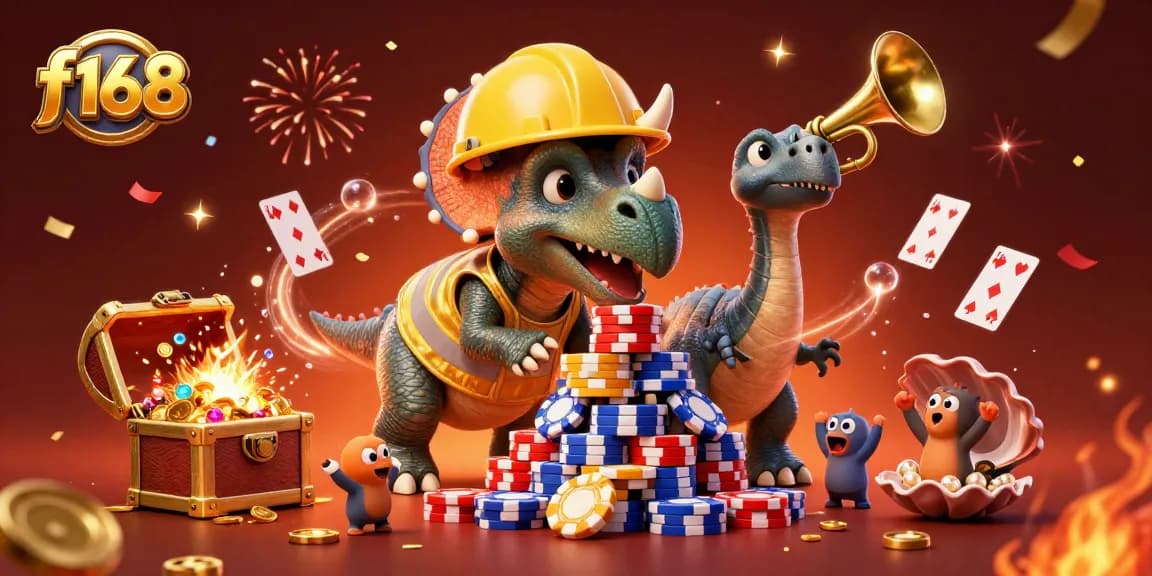f168 players winning big while celebrating with colorful chips and dynamic casino elements