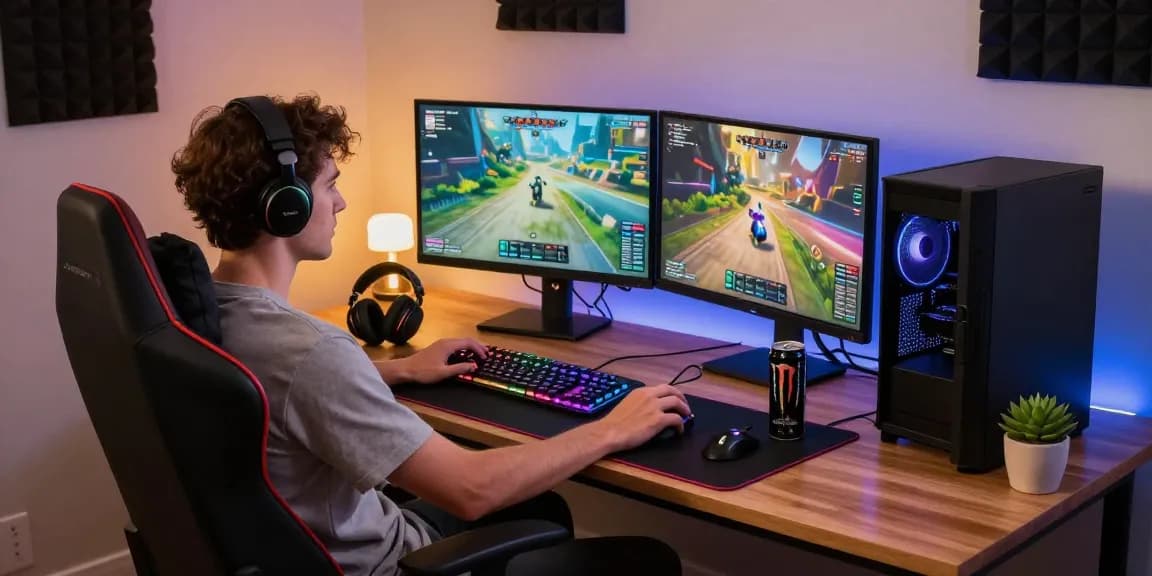 Dynamic gaming setup showcasing connectivity hssgamepad with vibrant gameplay and modern tech.