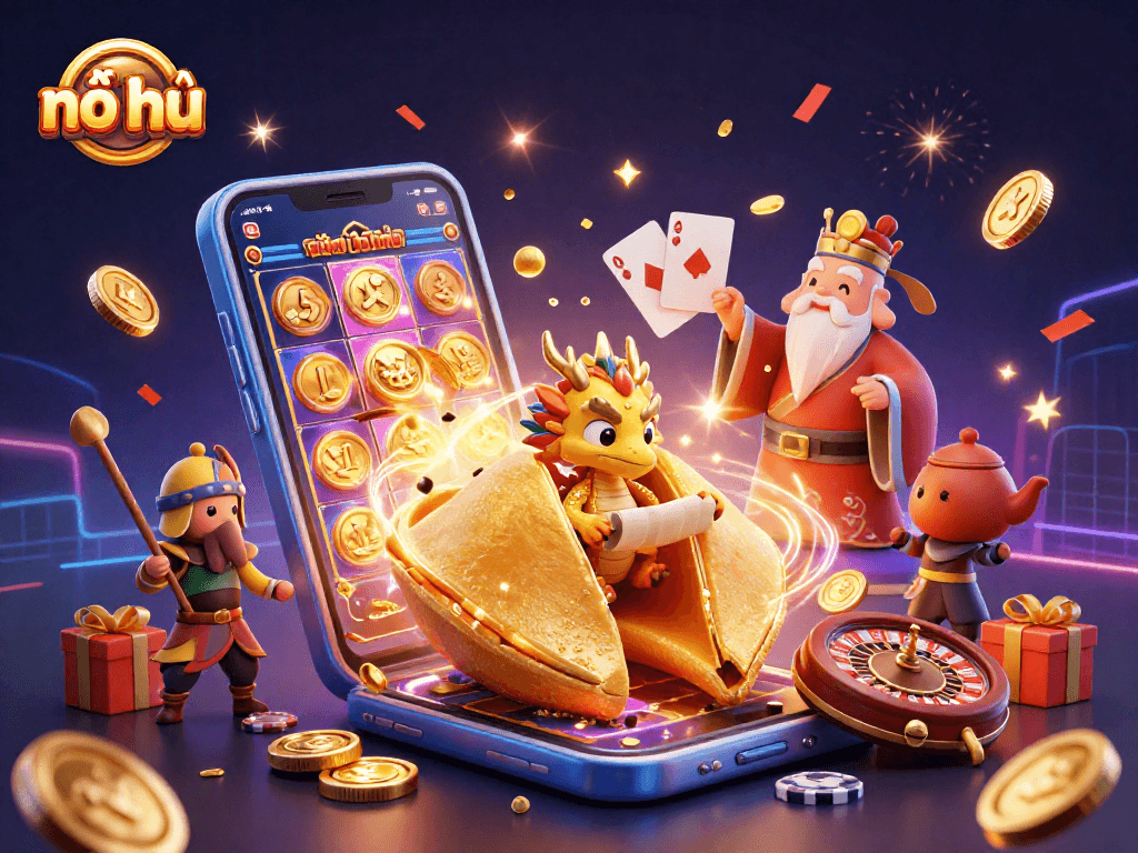 Play nổ hũ for thrilling jackpots as a wise dragon guards golden fortune and slot games.