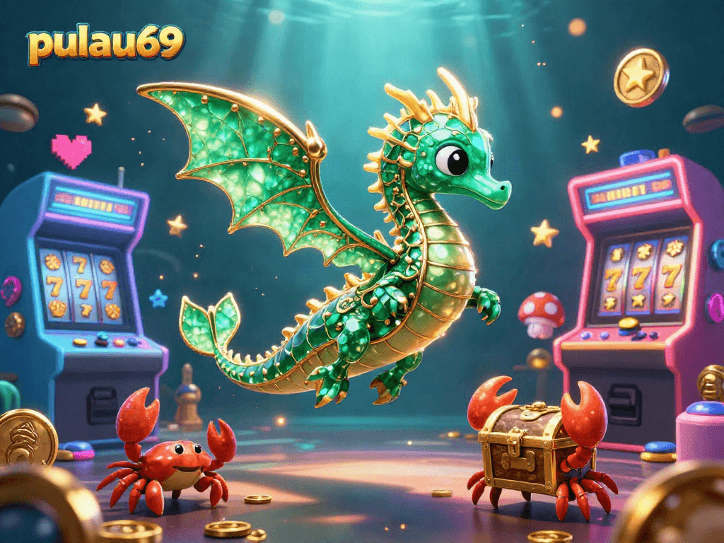 Experience pulau69 with vibrant, animated casino elements in an enchanting underwater scene.