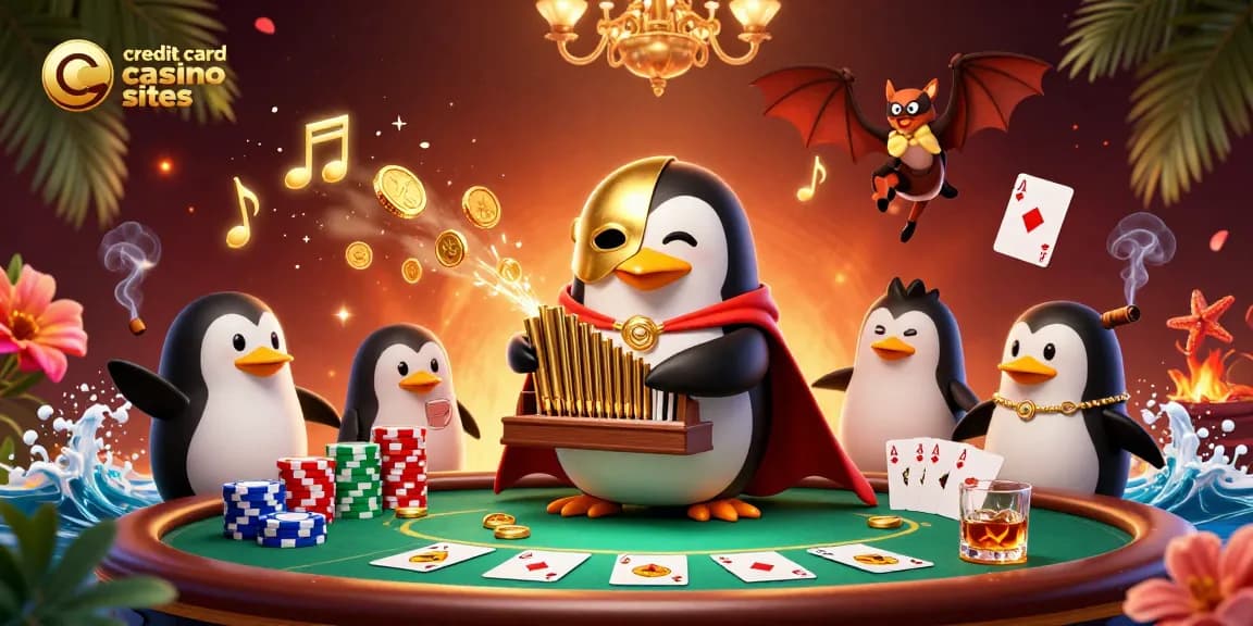 Experience thrilling action at credit card casino sites with a vibrant scene filled with gaming elements.