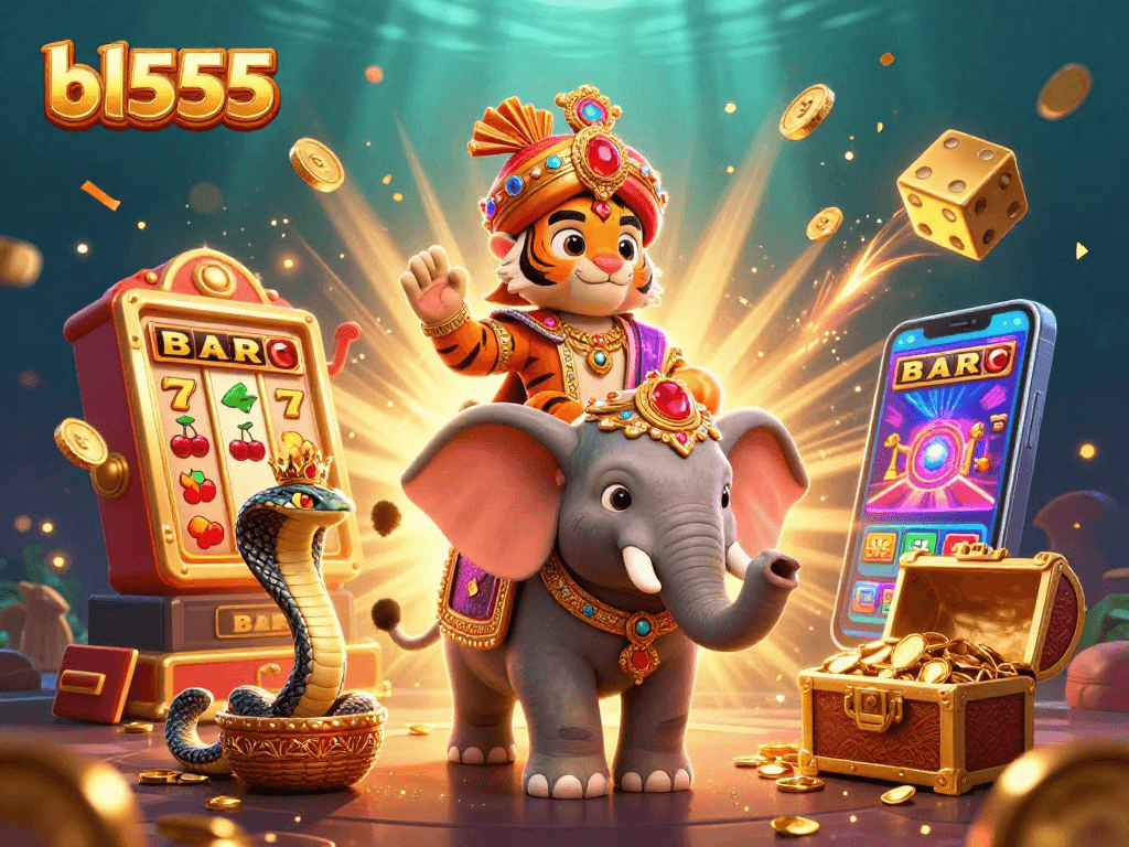 Experience thrilling jackpots and casino excitement with bl555 in this vibrant 3D illustration featuring unique characters.