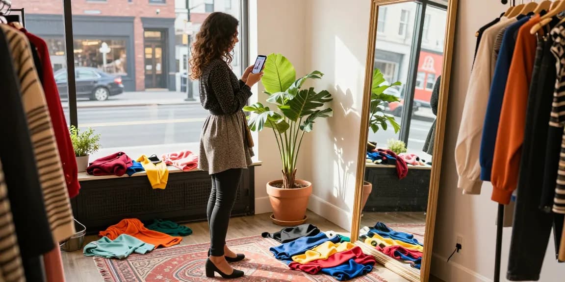 Consulenza di personal shopping con moda colorata in un ambiente luminoso