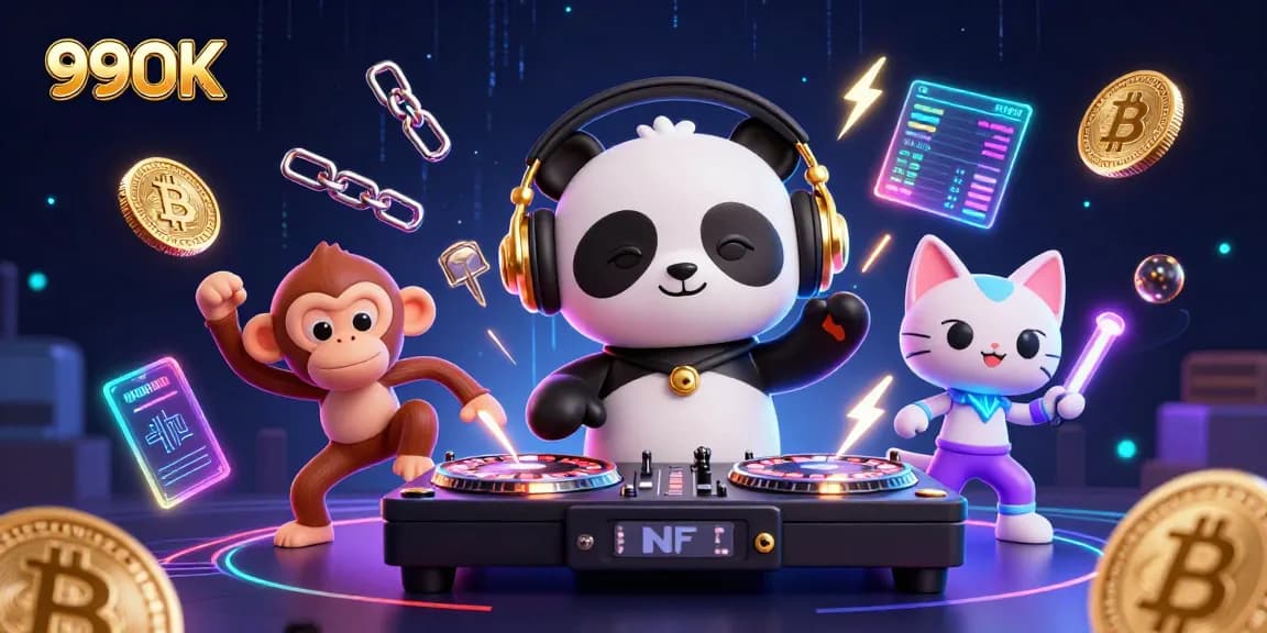 Engage with 99OK's vibrant 3D casino scene featuring animated characters and crypto elements.
