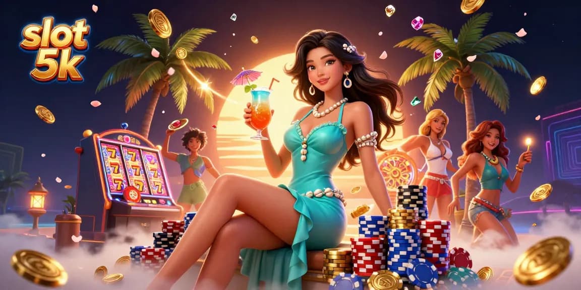 Play thrilling slot 5k games with vibrant visuals and exciting casino elements in this captivating scene.
