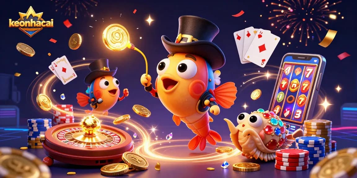 Experience exciting wins at keonhacai with a captivating 3D casino scene featuring deep-sea characters and dynamic game elements.
