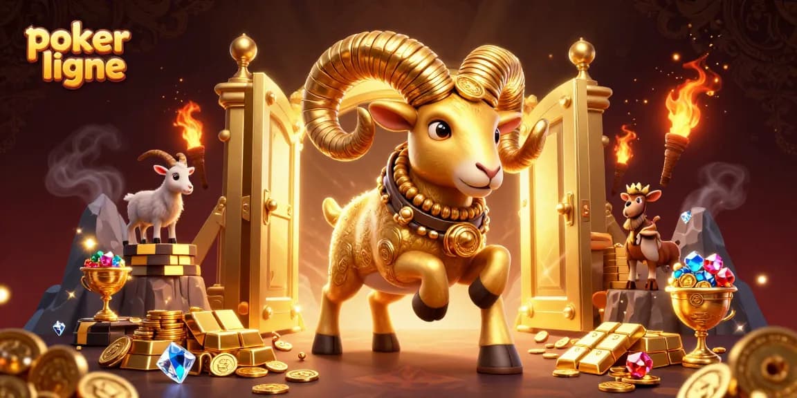 Jouer à poker en ligne avec des personnages en 3D au milieu d'un décor flamboyant de trésors et de pièces d'or