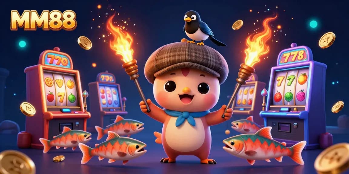Experience vibrant gameplay at MM88 with dynamic slot machines and colorful characters in this casino scene.