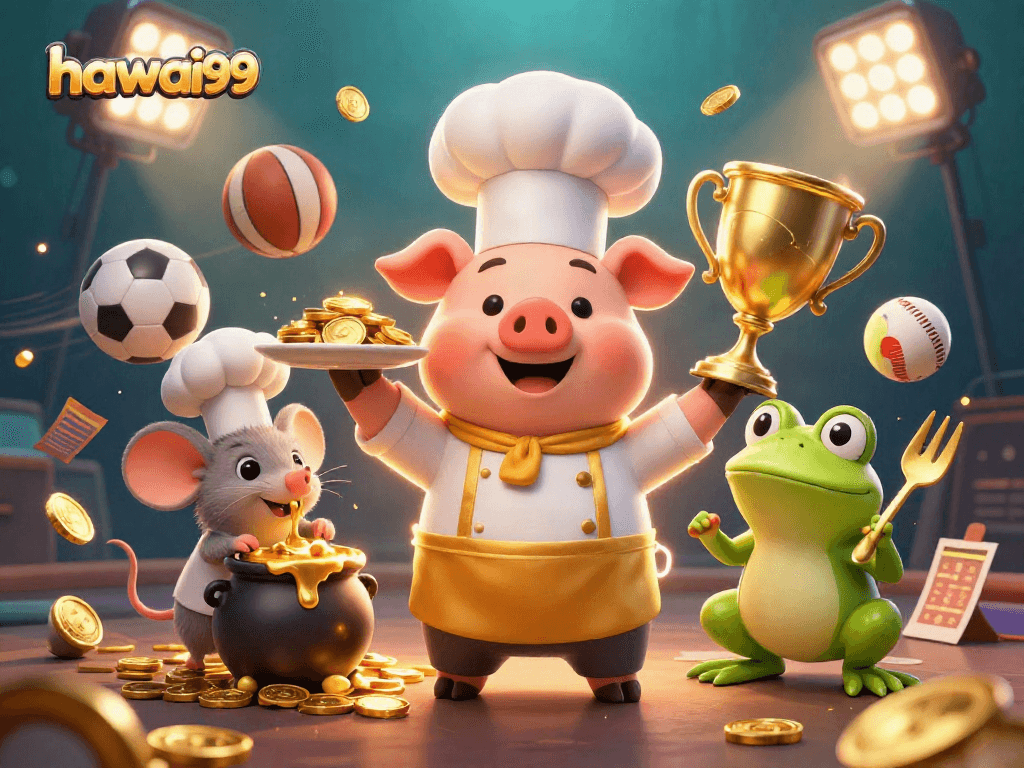 Experience thrilling gameplay with hawai99 featuring a chef pig and sports elements for fun!