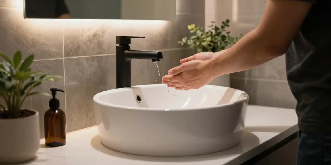 Elegant wudu wash basin from a solid surface countertops company in a modern bathroom setting