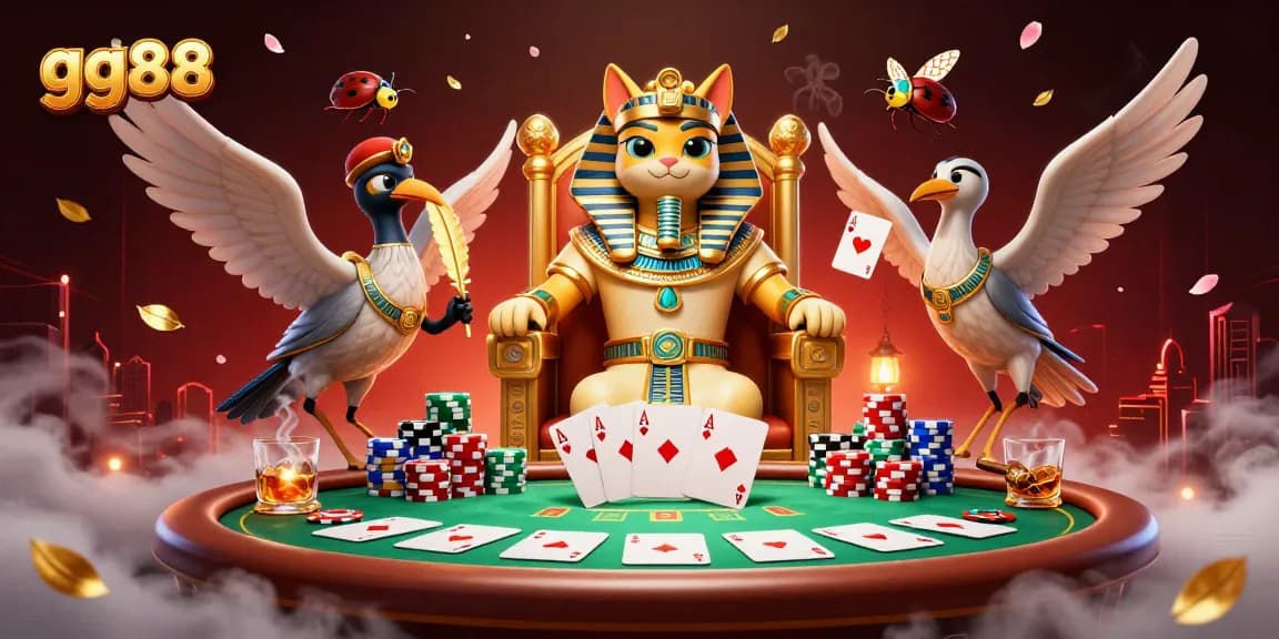 Engage with gg88's vibrant casino adventure featuring a pharaoh cat and dynamic game elements.