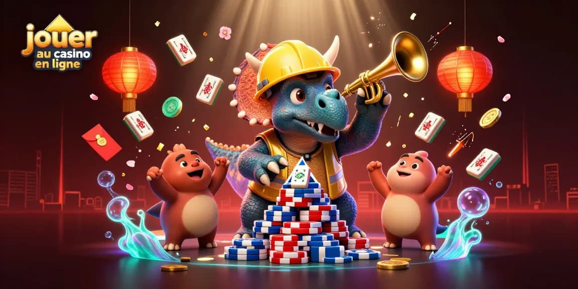 Jouer au casino en ligne avec une scène dynamique de personnages en 3D dans un événement festif.