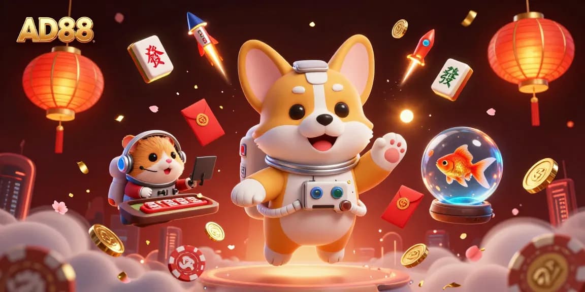 Engage with AD88 in a vibrant space station casino scene featuring dynamic gambling elements.