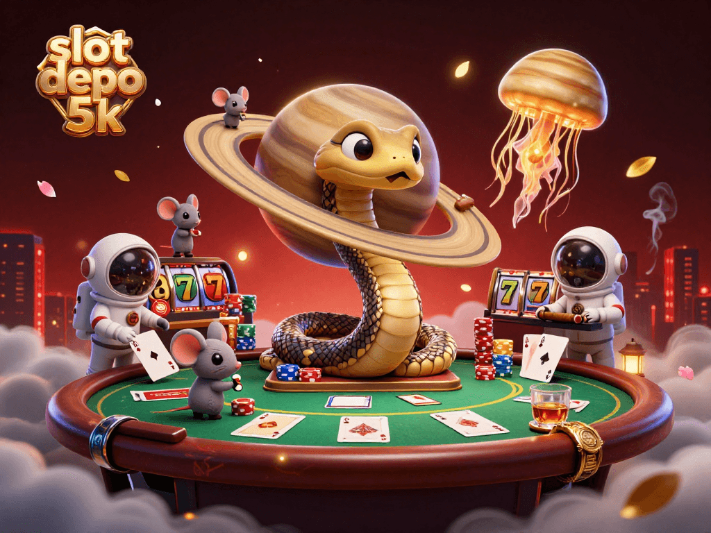 Engage with slot depo 5k as vibrant astronaut mice place bets on a cosmic roulette scene.