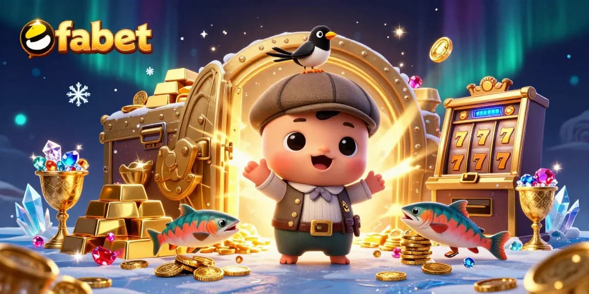 Spin to win with fabet's charming Nessie character amidst dazzling casino treasures.