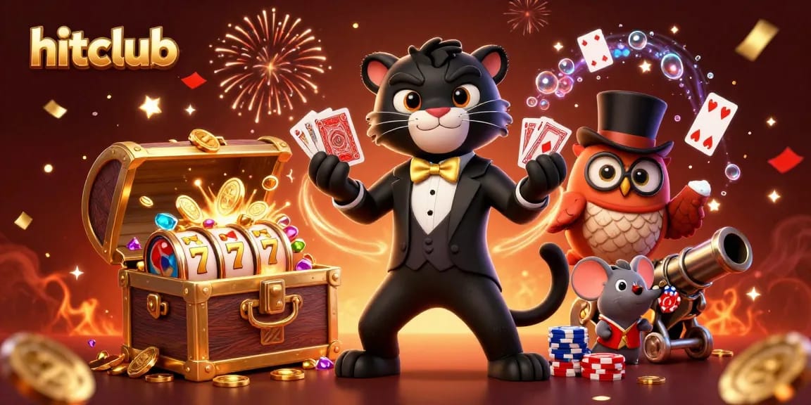 Hitclub's stylish black panther dealer invites gamblers to enjoy vibrant casino action.