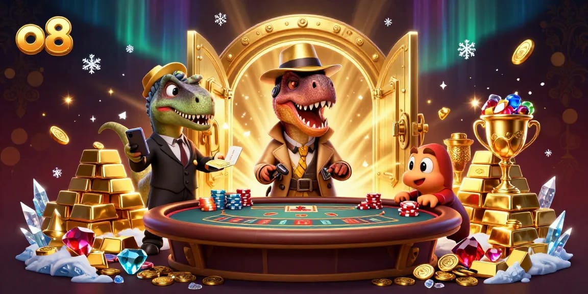 Enter the thrilling world of o 8 as a stealthy velociraptor counts cards amidst dazzling casino treasures.