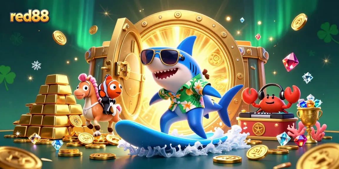 Surf the waves of fortune with red88's vibrant casino-themed illustration!