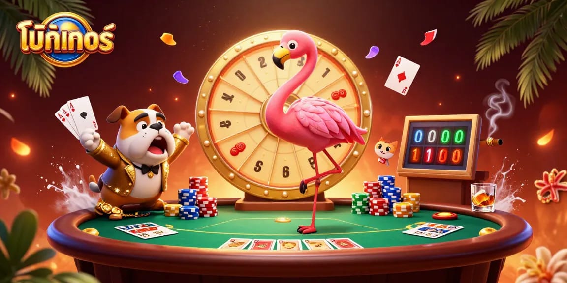 Engage in โป๊กเกอร์ with a lively game show scene, featuring vibrant poker tables and chip stacks