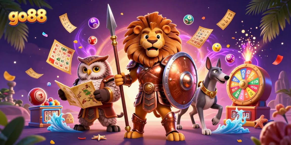 Engage with go88's thrilling lottery gaming experience featuring vibrant elements and dynamic characters.