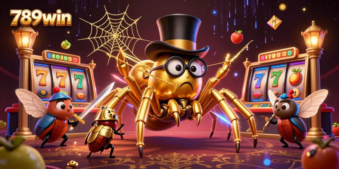 Experience 789win's vibrant slot game excitement with a golden tarantula and dynamic elements.