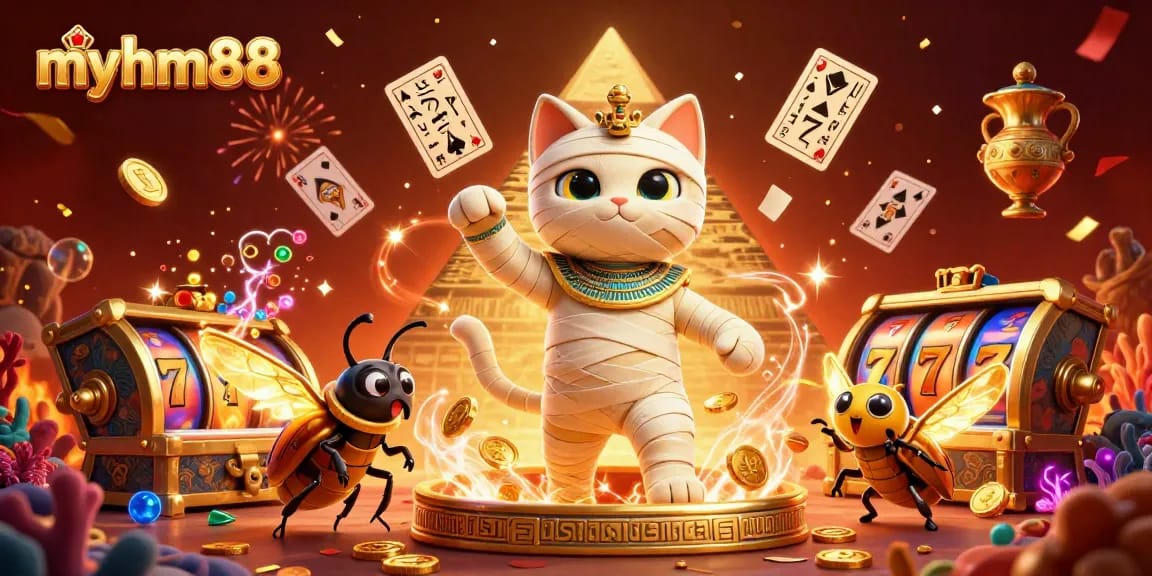 Experience thrilling gameplay as myhm88 offers a vibrant casino scene with dynamic characters and rolling slot reels.