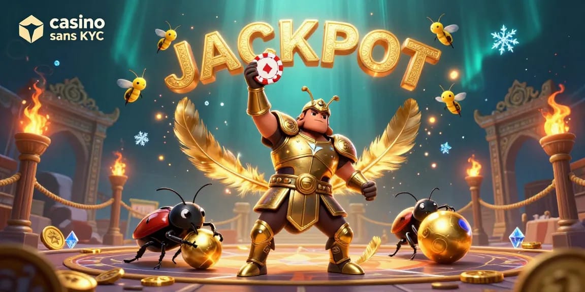 Valorisez vos gains au casino crypto sans KYC avec cette illustration dynamique et pleine d'action.