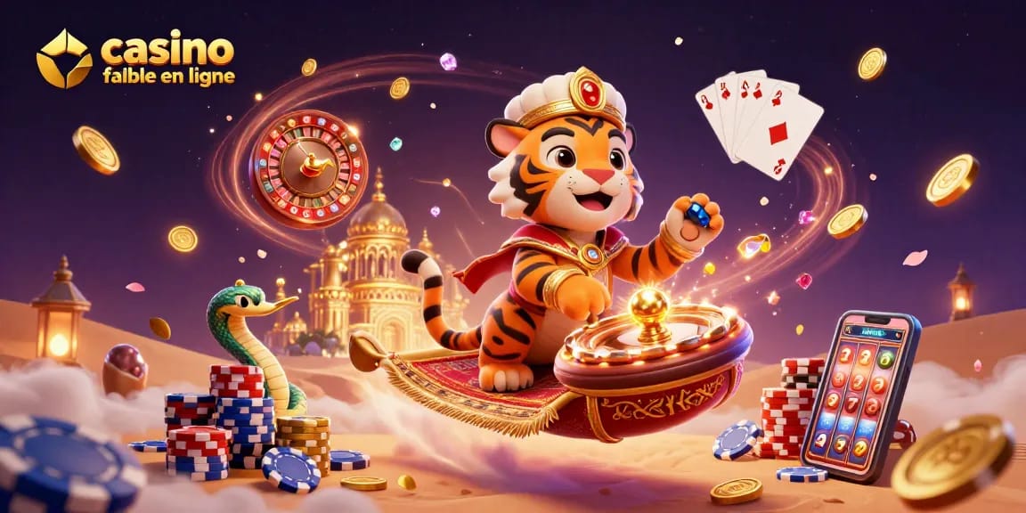 Une scène dynamique illustrant un casino fiable en ligne, remplie de personnages et d'éléments de jeu captivants.