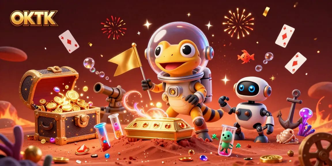 Engage with OKTK's thrilling Martian casino adventure featuring dynamic characters and vibrant elements.