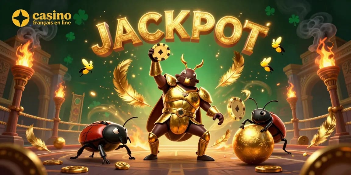 Gagnez au casino français en ligne avec des personnages de jeux captivants dans une scène dynamique.