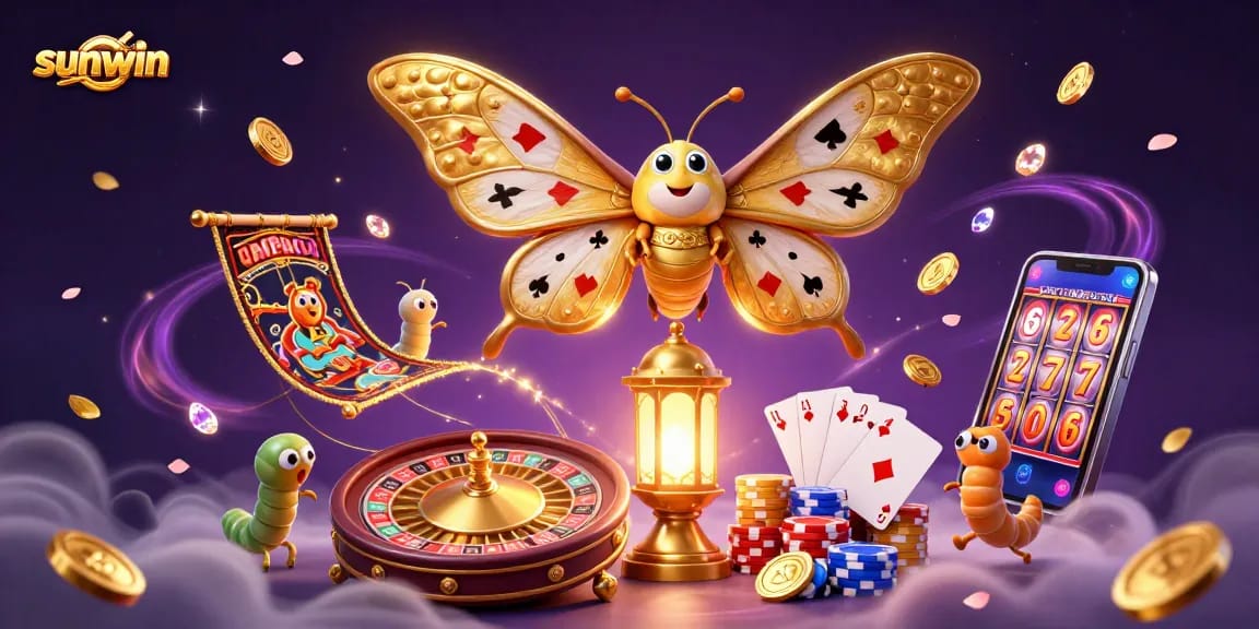Engage with sunwin's vibrant casino world, featuring golden moths and dazzling games.