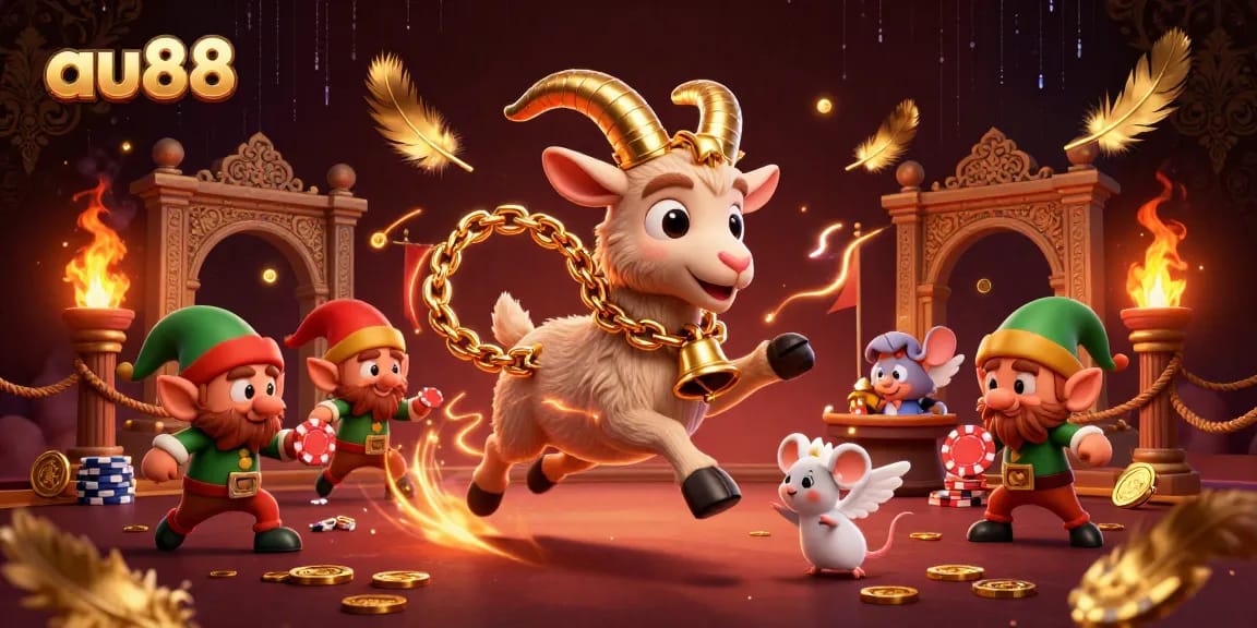 Experience the excitement of au88 with a festive casino atmosphere featuring Krampus and playful characters.