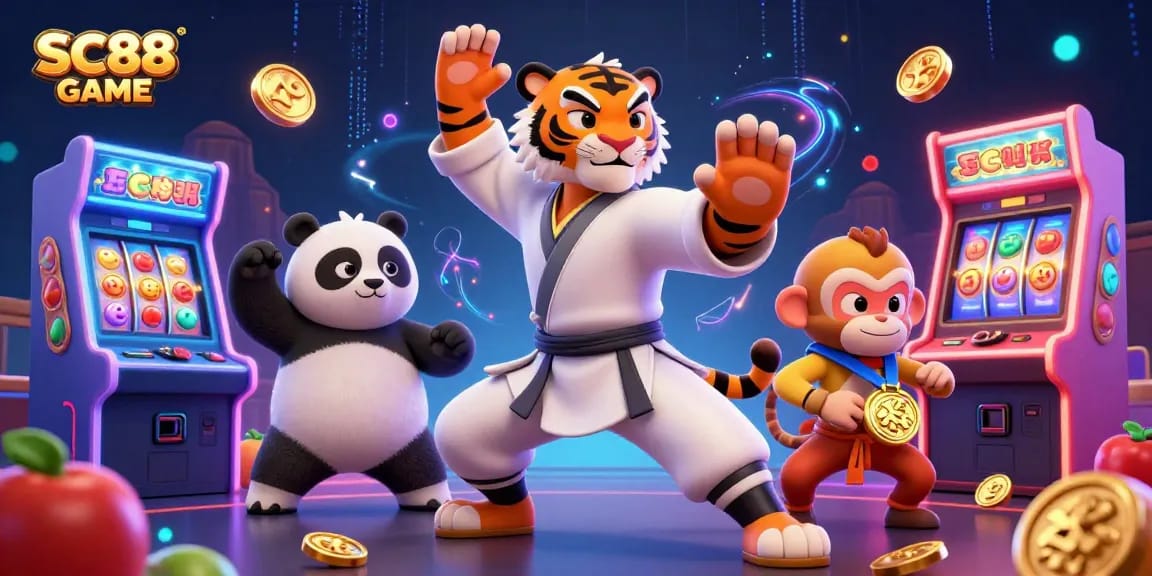 Engage in thrilling gameplay with SC88 GAME featuring vibrant 3D arcade elements and exciting slot reels.