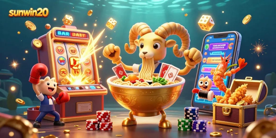 Experience exciting gameplay at sunwin20 with a vibrant 3D casino scene featuring animated characters and big jackpots.