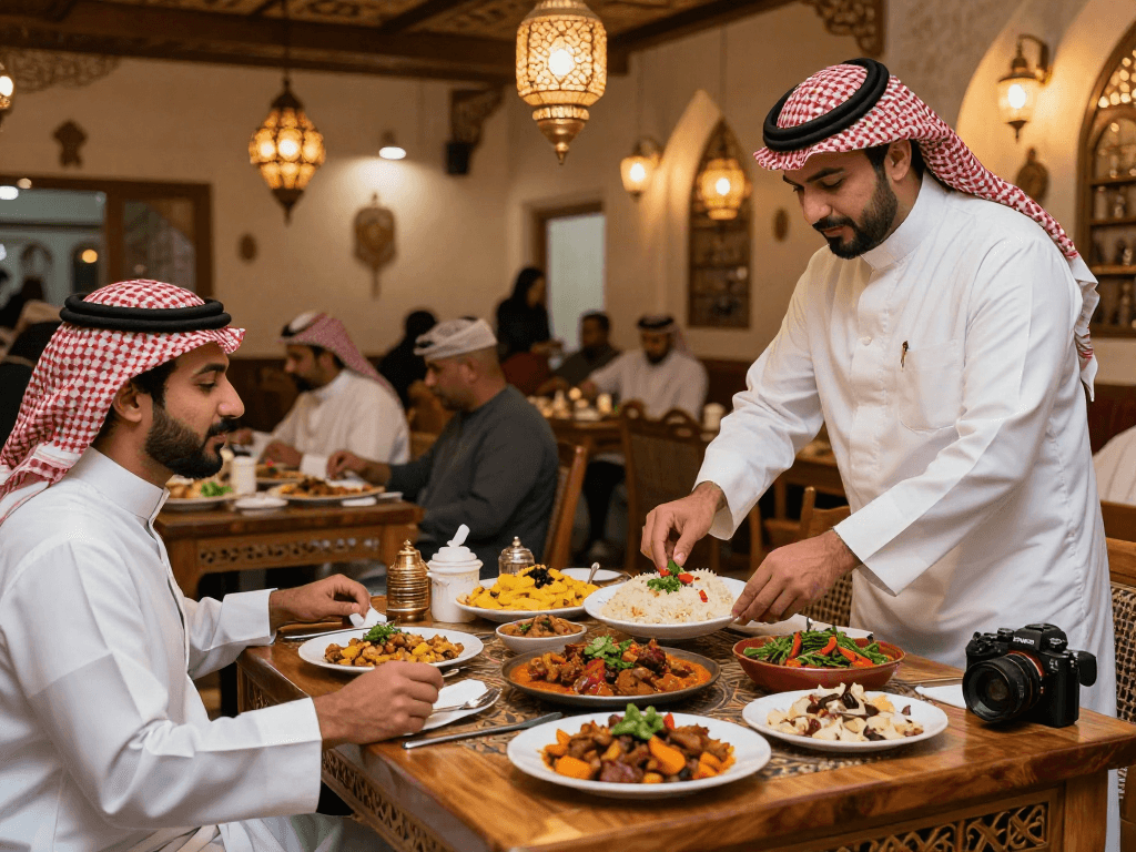 استمتع بتجربة قھوجي الریاض اللذيذة في مطعم محلي نابض بالحياة.