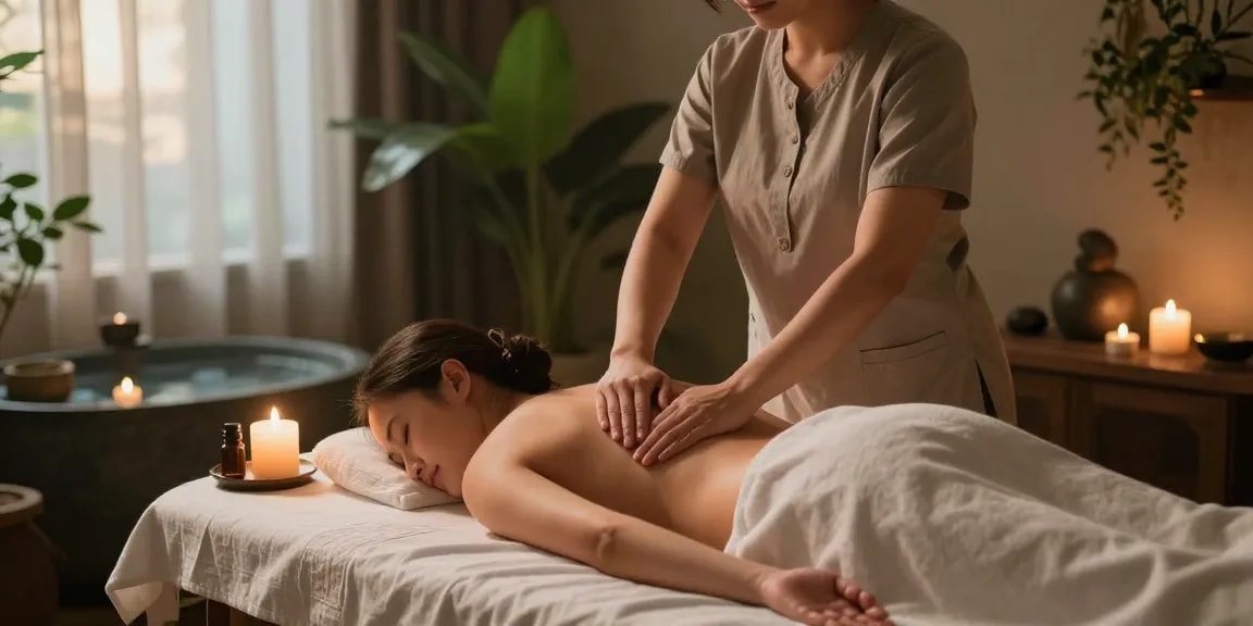 Relaxing 의정부출장안마 massage therapy in a tranquil spa setting with soothing ambiance.