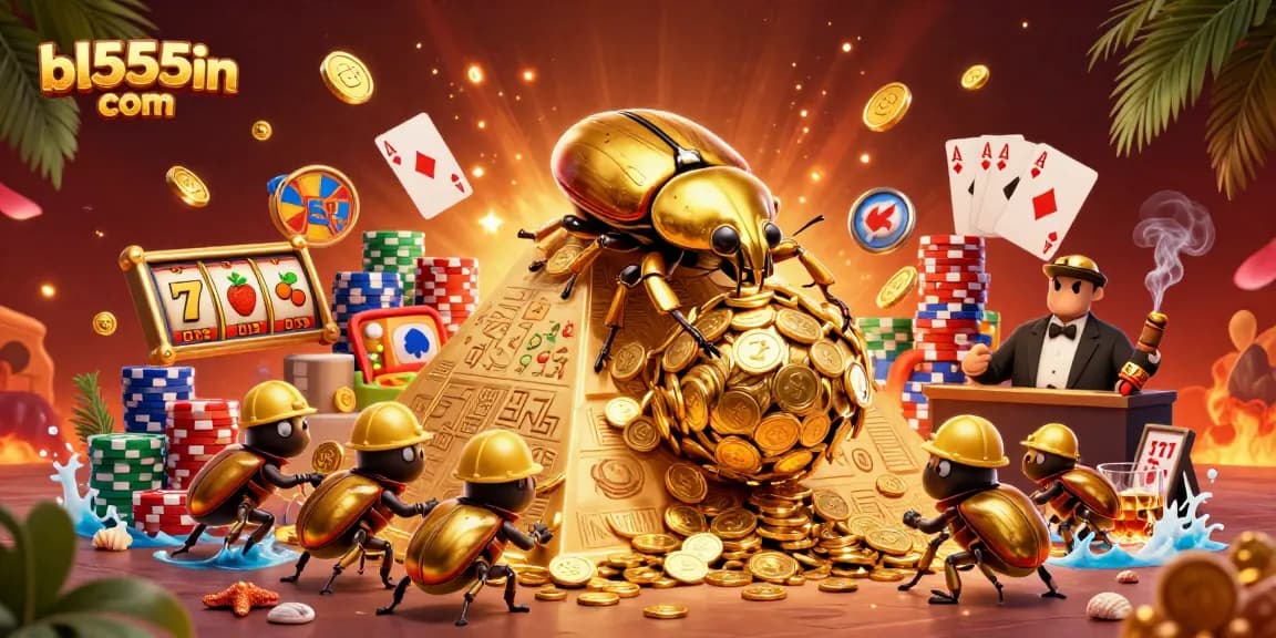 Experience thrilling gameplay at bl555in com with golden coins, slot reels, and vibrant casino elements.