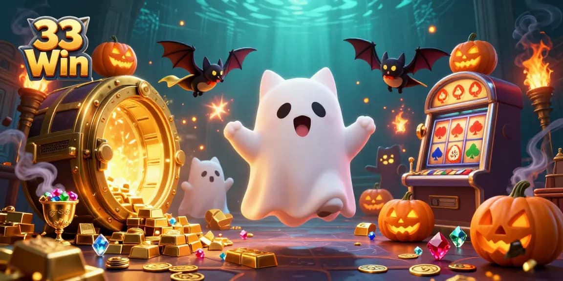 Engage with thrilling games at 33 Win while discovering a haunted casino mansion in a vibrant 3D scene.
