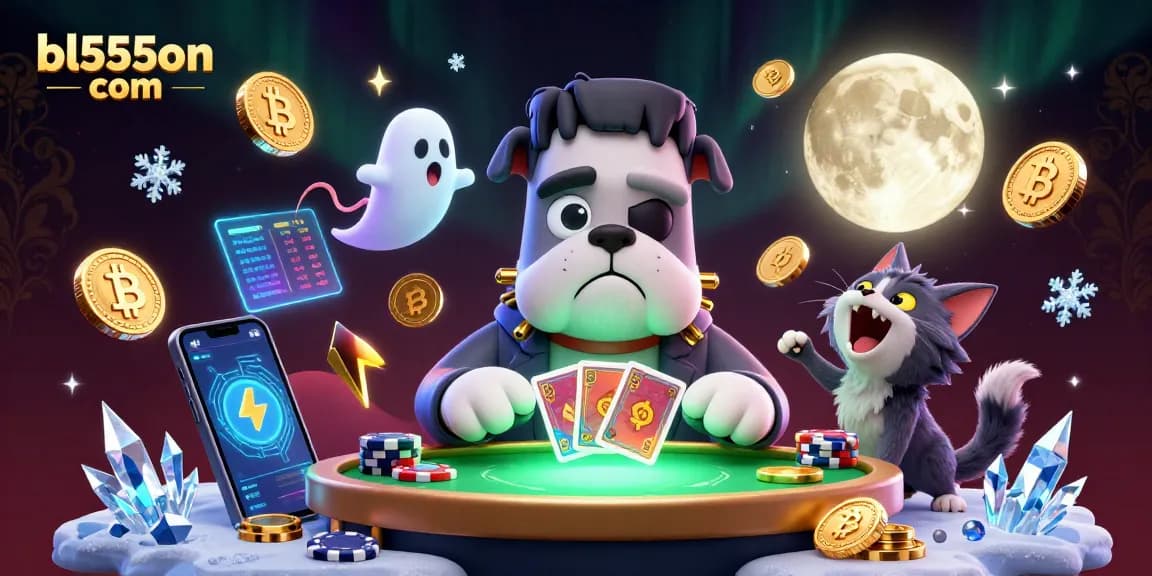 Experience thrilling card games at bl555on com with Frankenstein bulldog dealer, ghost mouse, and werewolf kitten.